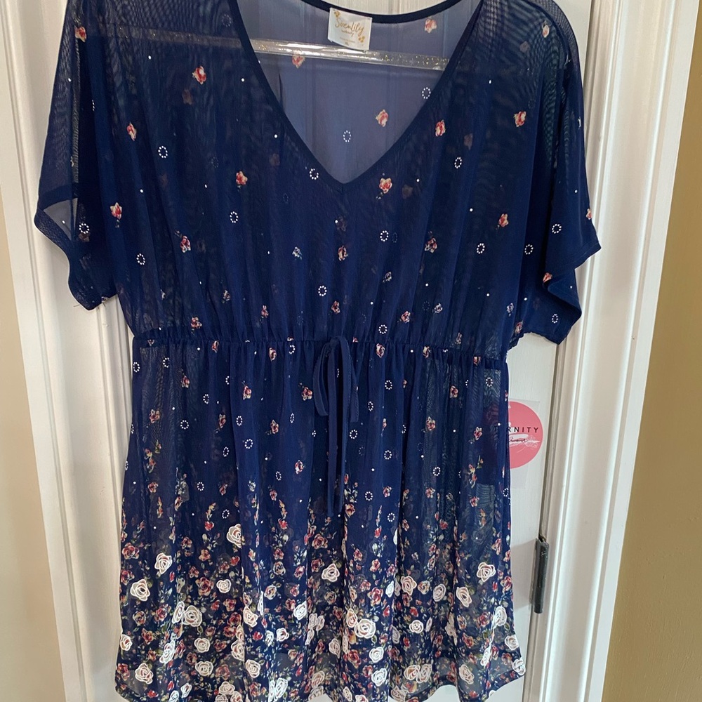 Siren Lily Maternity Navy Floral Sheer Blouse